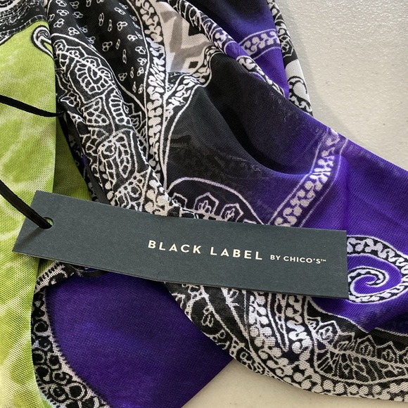 Chico's Black Label, Size 1 , Printed Mesh Cardigan, Woven Top Multi Color - Picture 11 of 13